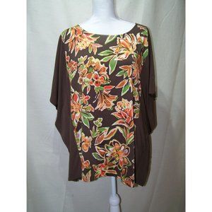 Bob Mackie Wearable ARt Top Kimono Floral 1X Tunic Brown